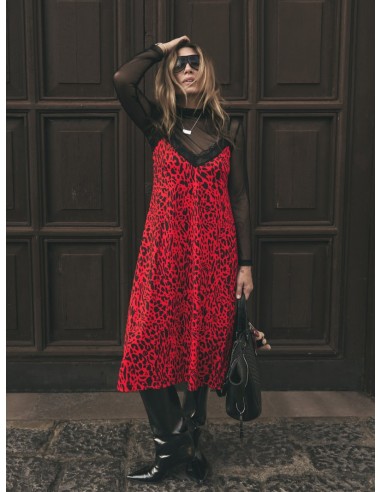 VESTIDO LENCERO "ANIMAL PRINT" ROJO